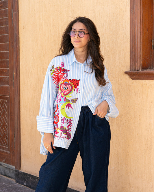 Stay Cool In Baby-Blue Shirt