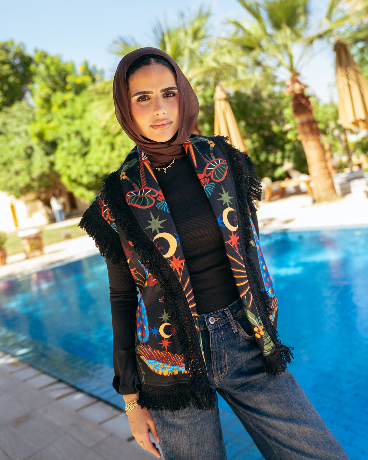Model wearing Afterglow – Black from Pose Winter '27